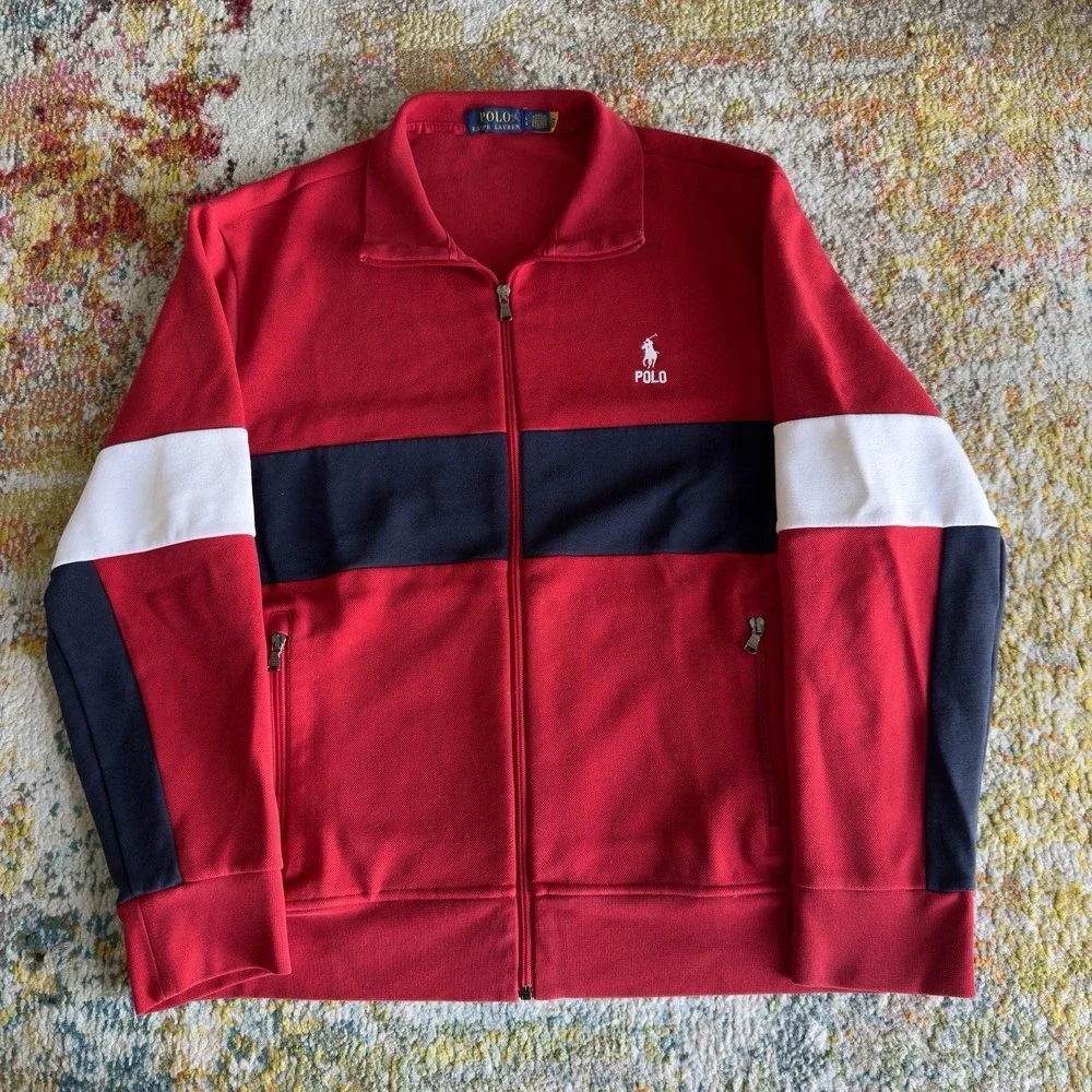 Polo Ralph Lauren Colorblock Full Zip Track Jacket Red Navy Size L